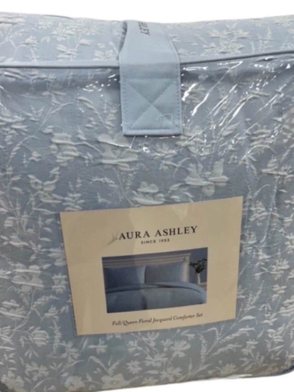 Laura Ashley Floral Jacquard Blue and White 3 Piece Full/Queen Comforter Set